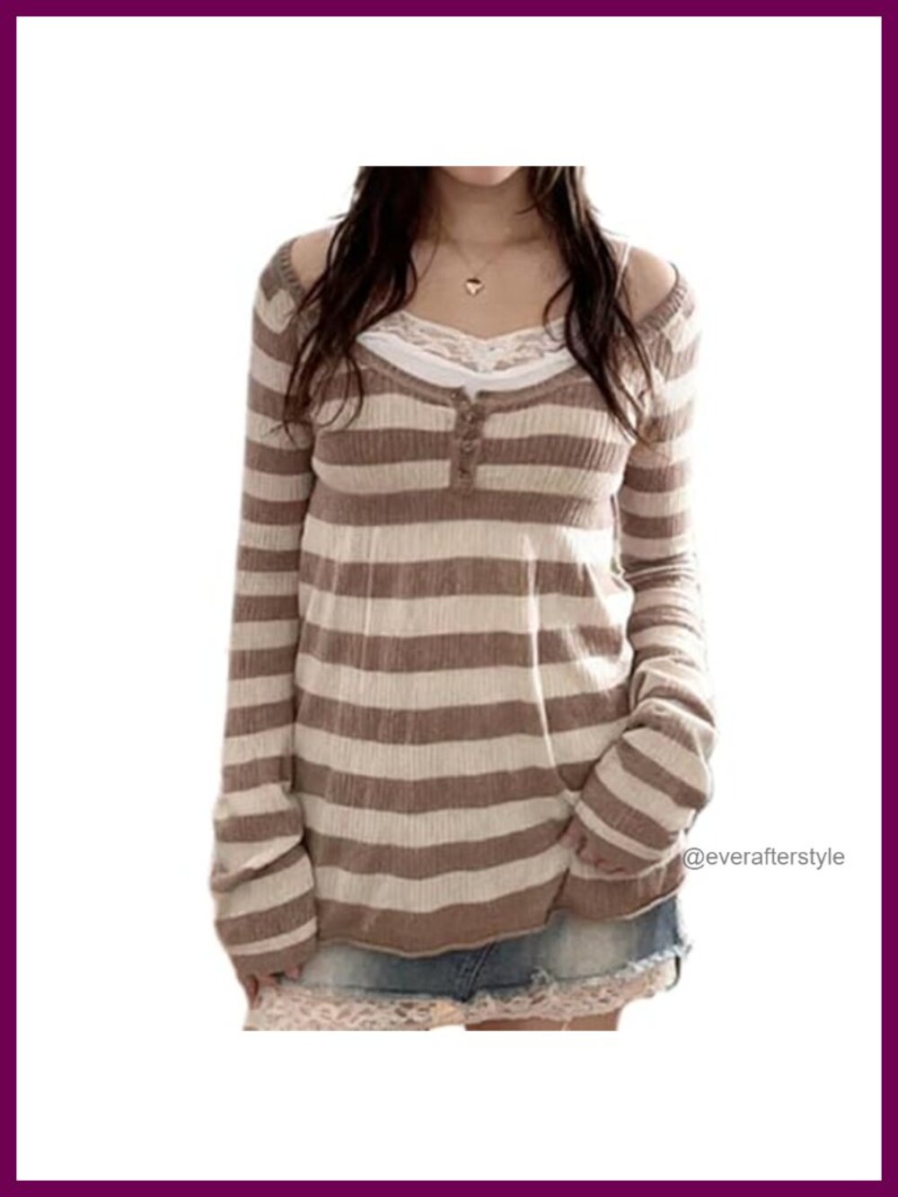 Women Y2k Striped Knit Long Sleeve Square Neck Slim Fit Top Streetwear